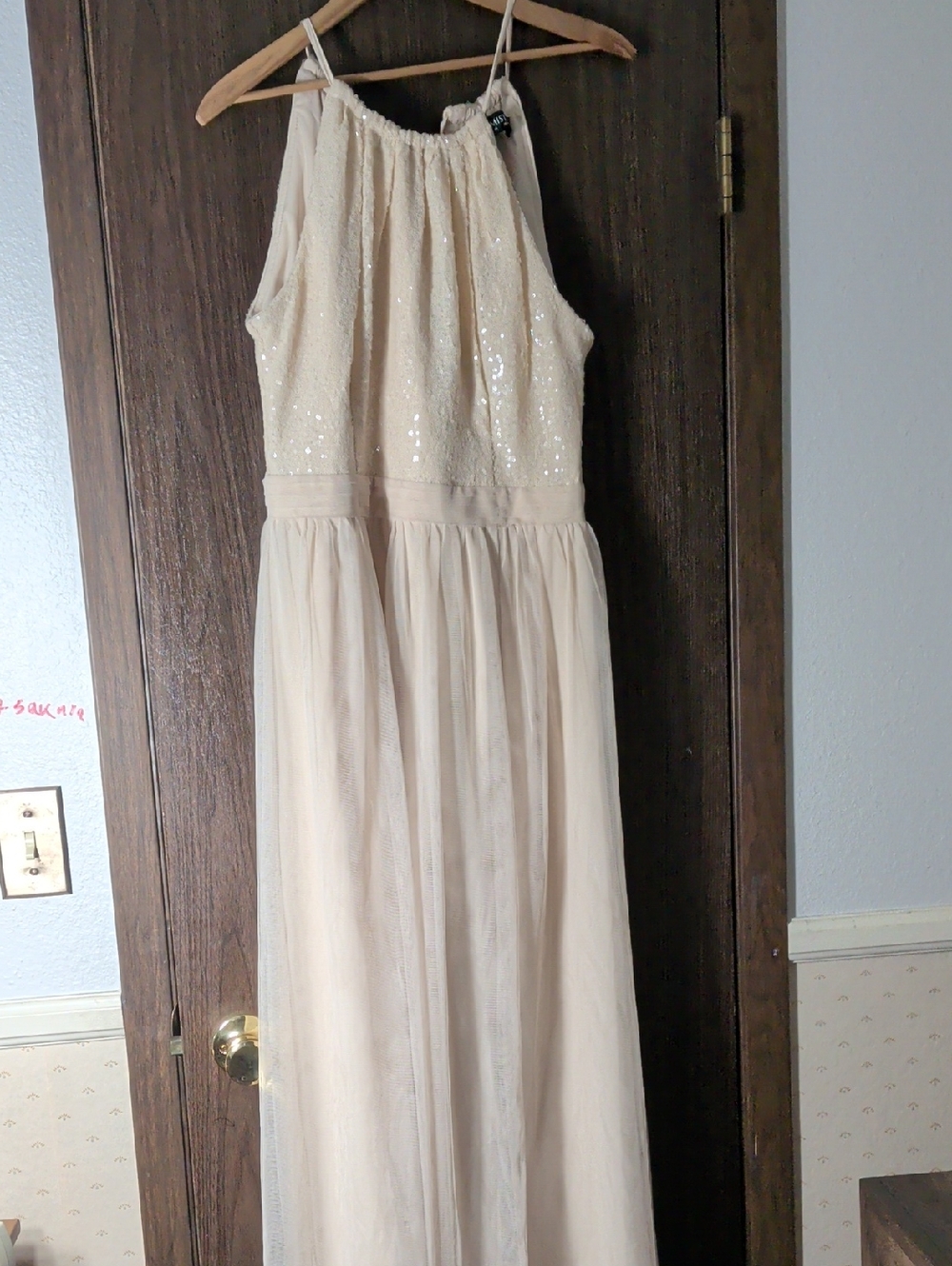 La Femme Lilac Beaded Spaghetti Strap Prom Dress